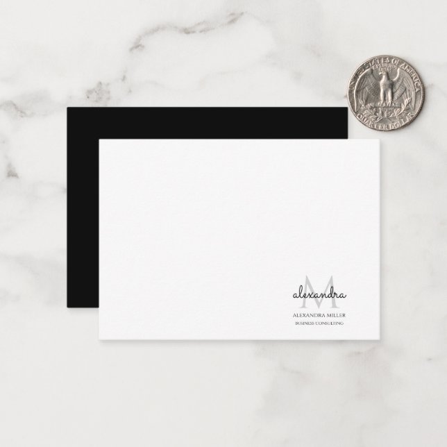 Tarjeta Pequeña Elegante Nombre de Monograma Negro y Blanco (Anverso/Reverso In Situ)