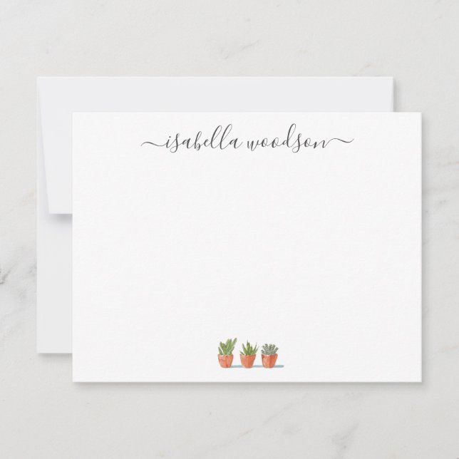 Tarjeta Pequeña Elegante Nombre de Script Suculent Cactus (Anverso)