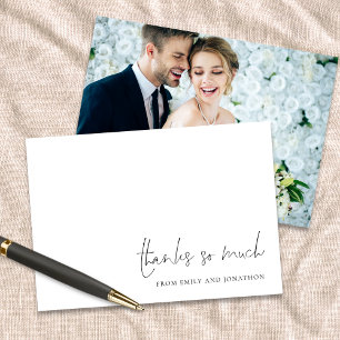 Tarjeta Pequeña Elegante Nombre Script Boda de fotos Gracias