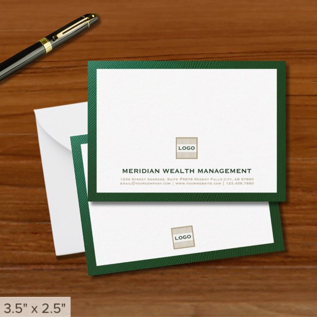 Tarjeta Pequeña Elegante notecard verde con logotipo (Subido por el creador)