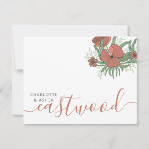 Tarjeta Pequeña Elegante Pareja Nombre Boda Floral