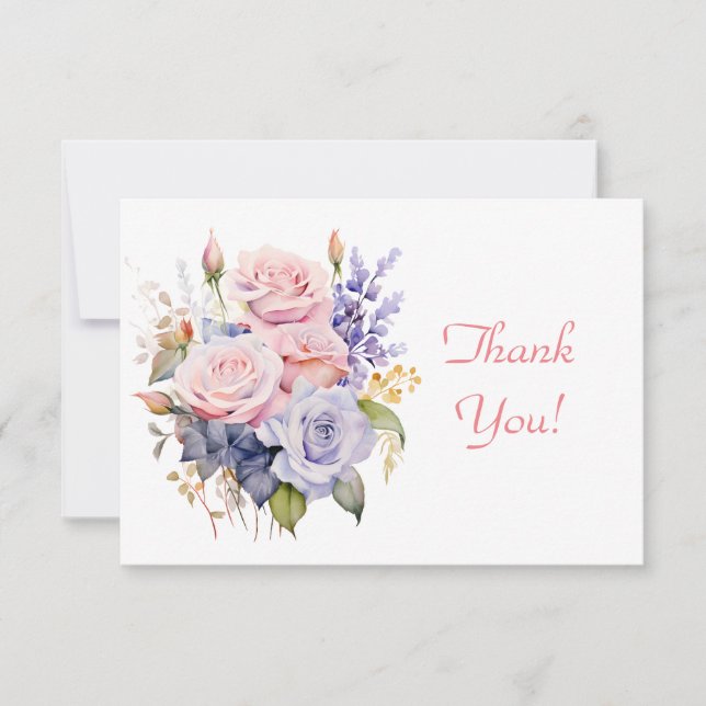 Tarjeta Pequeña Elegante Pastel Floral Bouquet Gracias Flat (Anverso)