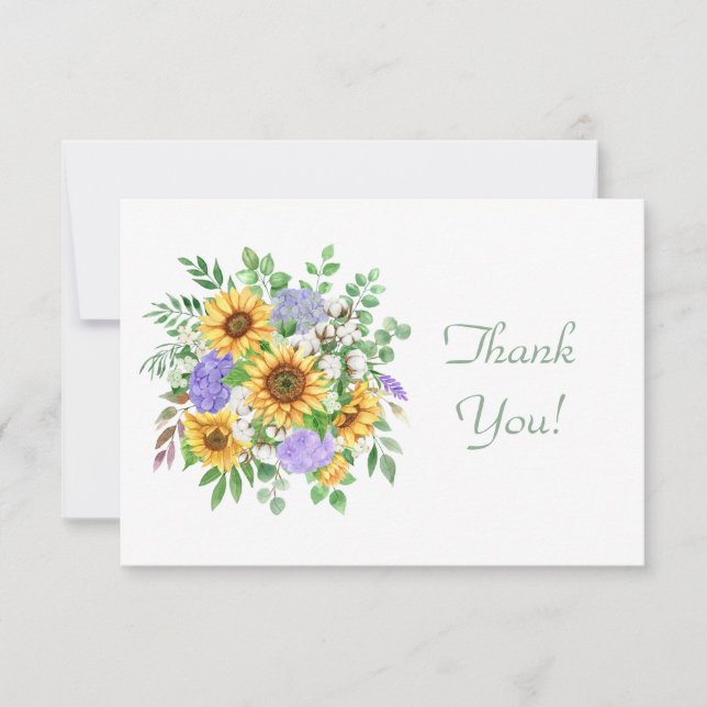 Tarjeta Pequeña Elegante Pastel Sunflower Bouquet Gracias Flat (Anverso)