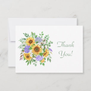 Tarjeta Pequeña Elegante Pastel Sunflower Bouquet Gracias Flat