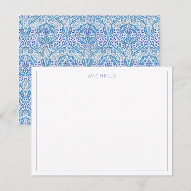 Tarjeta Pequeña Elegante patrón floral azul (Anverso / Reverso)