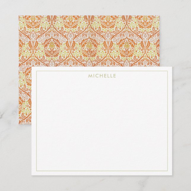 Tarjeta Pequeña Elegante patrón floral Naranja (Anverso / Reverso)