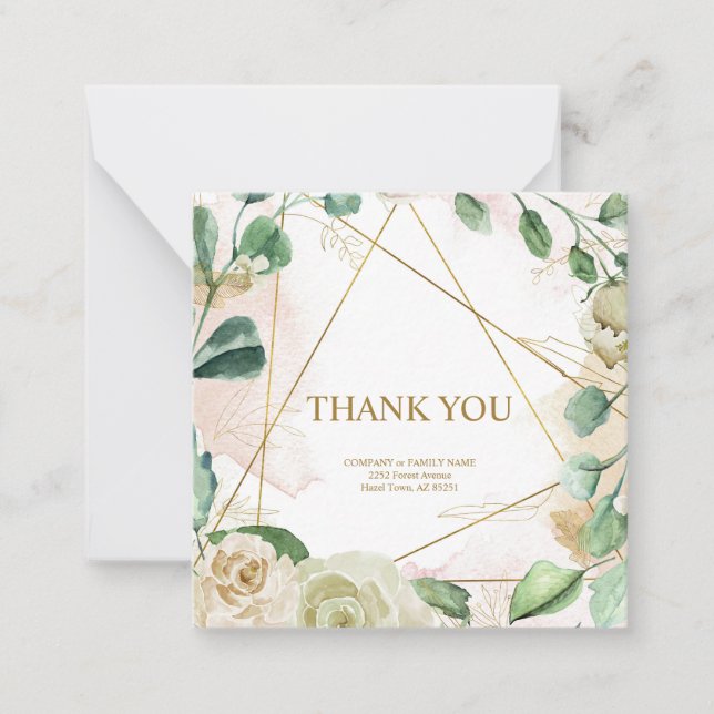 Tarjeta Pequeña Elegante personalizable de flores pastel "Gracias" (Anverso)