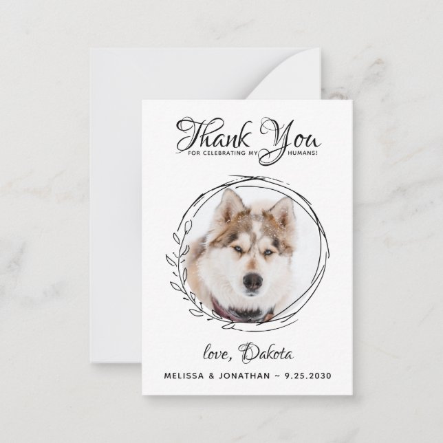 Tarjeta Pequeña Elegante Personalizado Mascota Foto Boda Perro Gra (Anverso)