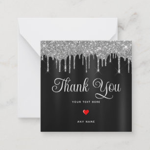 Tarjeta Pequeña Elegante Personalizado negro y plateado gracias