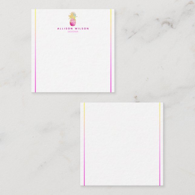 Tarjeta Pequeña Elegante piña en rosa y oro (Anverso / Reverso)