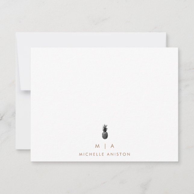 Tarjeta Pequeña Elegante Pineapple Moderno Monograma Personalizado (Anverso)
