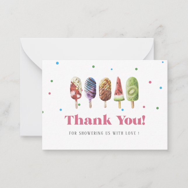 Tarjeta Pequeña Elegante Popsicle de Acuarela Gracias  Baby shower (Anverso)