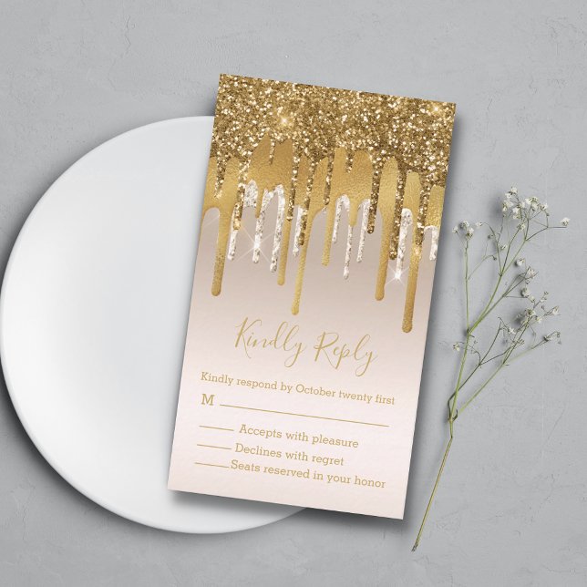 Tarjeta Pequeña elegante purpurina de oro elegante boda rsvp (Subido por el creador)