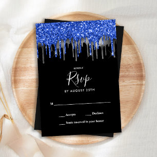 Tarjeta Pequeña Elegante Purpurina de Plata Azul Dris Boda RSVP