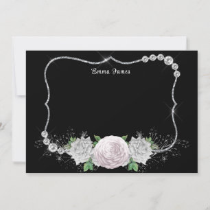 Tarjeta Pequeña Elegante Purpurina floral Faux Diamond