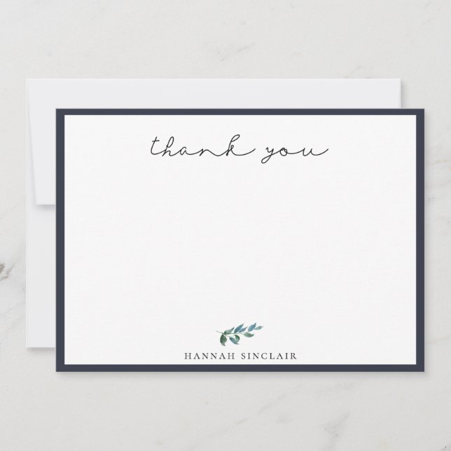 Tarjeta Pequeña Elegante rama botánica Marina Azul Gracias (Anverso)