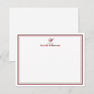 Tarjeta Pequeña Elegante Rojo Intenso Monograma Doble Borde Blanco