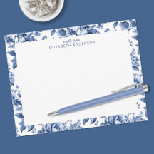 Elegante Rosa Floral Vintage Azul Blanco