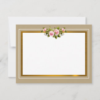 Tarjeta Pequeña Elegante Rosa Floral y Borde Dorado Moderno