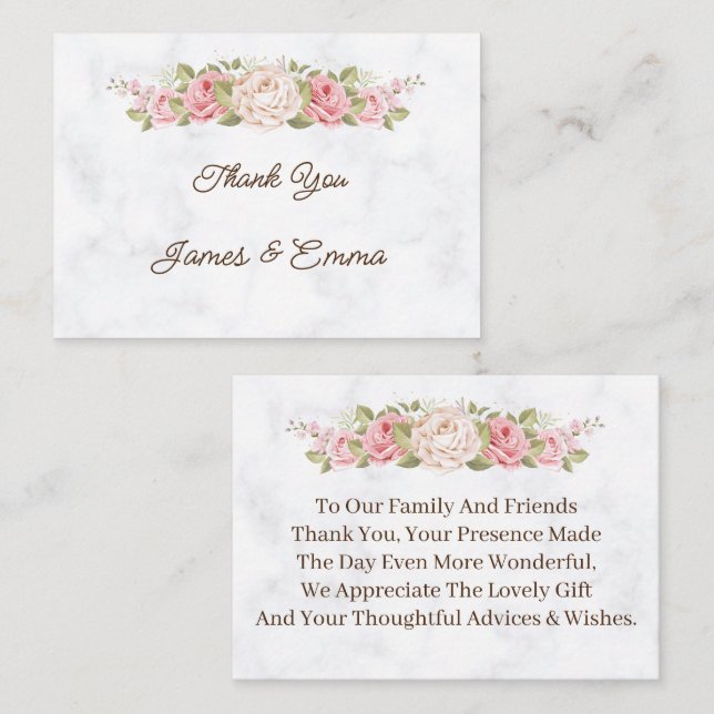 Tarjeta Pequeña Elegante Rosa Flower Custom Wedding Gracias (Anverso / Reverso)