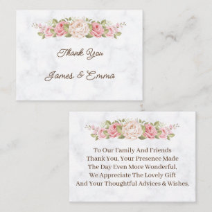 Tarjeta Pequeña Elegante Rosa Flower Custom Wedding Gracias
