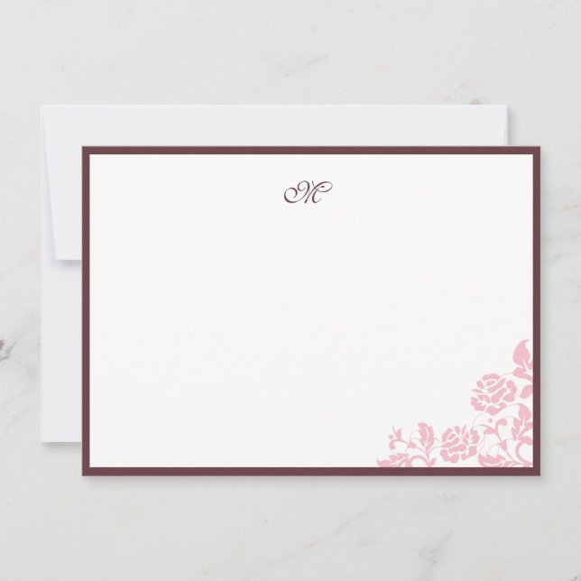 Tarjeta Pequeña Elegante Rosa Lace Guión de banda rosa Monograma N (Anverso)