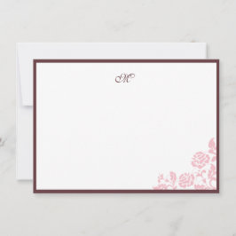 Tarjeta Pequeña Elegante Rosa Lace Guión de banda rosa Monograma N