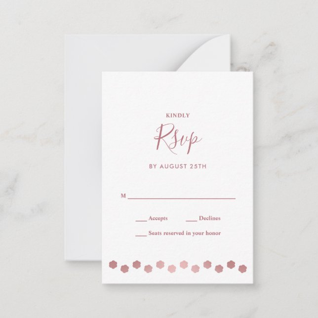 Tarjeta Pequeña Elegante Rosa  Mascota Boda Perro Oro RSVP (Anverso)