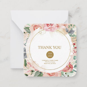 Tarjeta Pequeña Elegante rosa personalizado de flores pastel "Grac