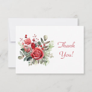 Tarjeta Pequeña Elegante Rosas Rojas Bouquet Gracias Flat