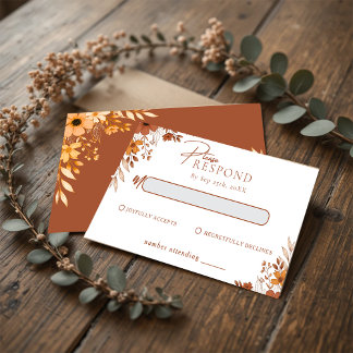 Tarjeta Pequeña Elegante RSVP de boda floral de terracota