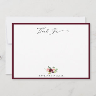 Tarjeta Pequeña Elegante Rubor Floral de Borgoña Gracias