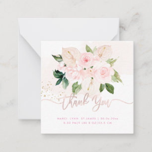 Tarjeta Pequeña Elegante Rubor Roses Rosa Baby Shower Gracias