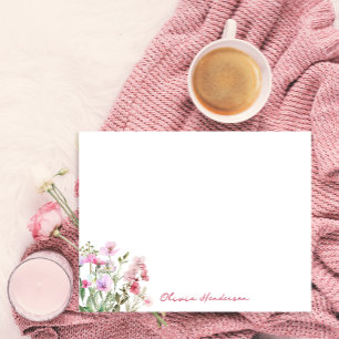 Tarjeta Pequeña Elegante Script acuarela Rubor Floral rosa