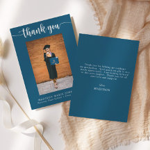 Elegante Script Blue Graduation Photo You