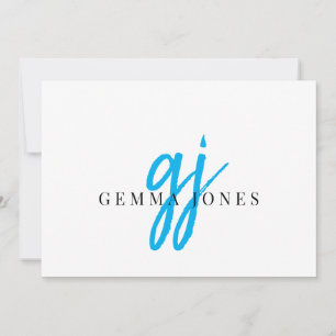 Tarjeta Pequeña Elegante Script Blue Monogram Nombre de Iniciales