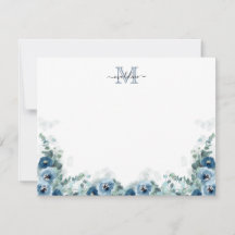 Elegante Script Floral Dusty Blue Monograma