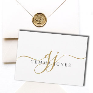 Tarjeta Pequeña Elegante Script Gold Monograma Nombre de Iniciales