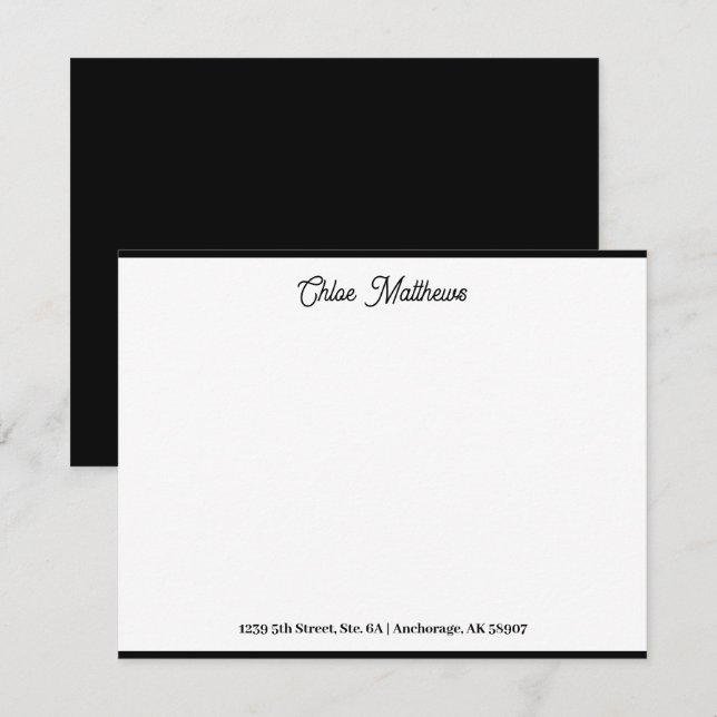 Tarjeta Pequeña Elegante Script Jet Black Stationery Border (Anverso / Reverso)