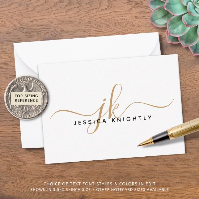 Tarjeta Pequeña Elegante Script Monograma Iniciales Nombre Oro Neg (Subido por el creador)