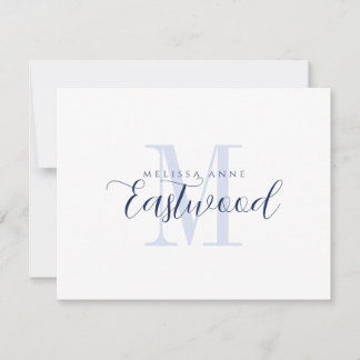 Tarjeta Pequeña Elegante Script Nombre Navy Monograma azul