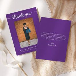 Tarjeta Pequeña Elegante Script Purple Graduation Photo You