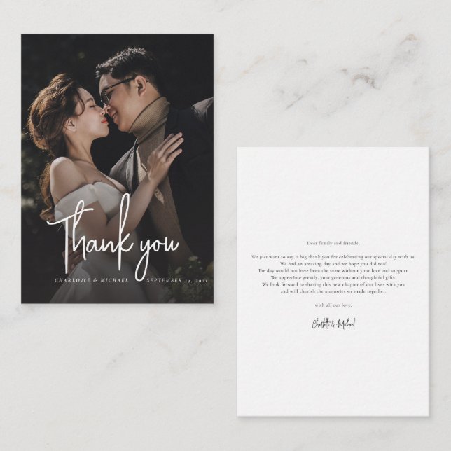 Tarjeta Pequeña Elegante Script Wedding Day Photo You (Anverso / Reverso)