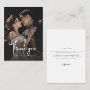 Tarjeta Pequeña Elegante Script Wedding Day Photo You