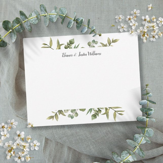 Tarjeta Pequeña Elegante Simplicidad Verde Personalizado (Elegant Simple Greenery Personalized Note Card)