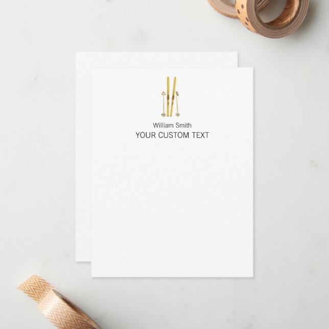 Tarjeta Pequeña Elegante Ski Skip Personal Stationery (Anverso/Reverso In Situ)