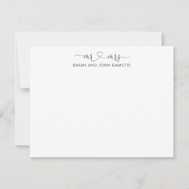 Tarjeta Pequeña Elegante Sr. y Sra. Heart Script Typography Couple