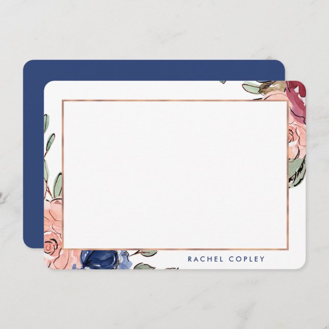 Tarjeta Pequeña Elegante Stationery floral Blue Pink personalizada (Anverso / Reverso)