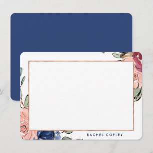 Tarjeta Pequeña Elegante Stationery floral Blue Pink personalizada