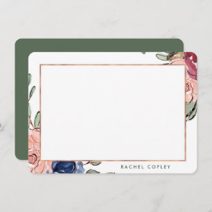 Tarjeta Pequeña Elegante Stationery floral Blue Pink personalizada